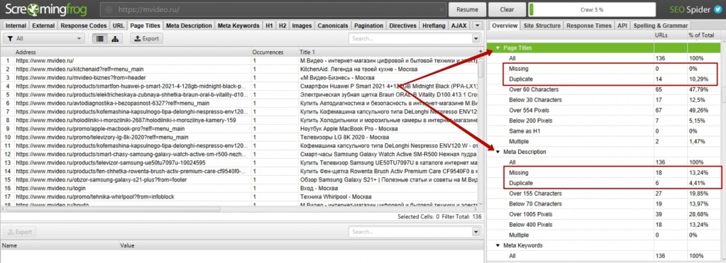 Анализ дублей меты с помощью инструмента Выявление дублей мат-информации с помощью краулера