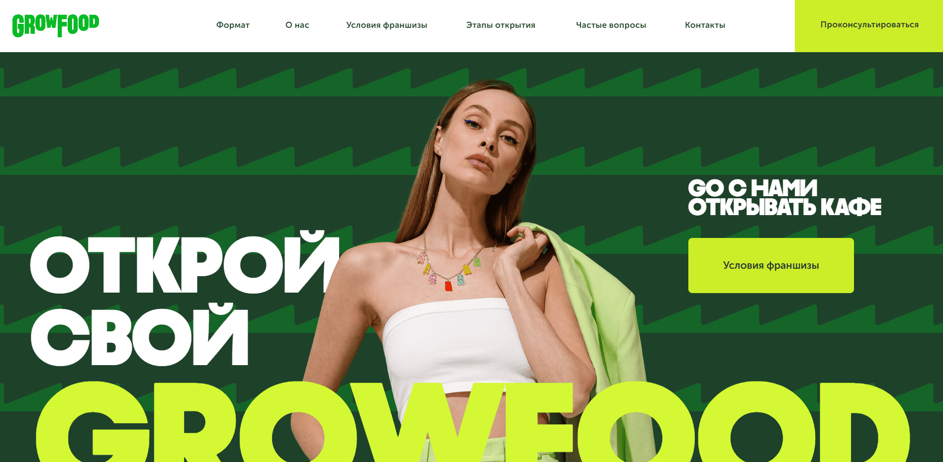 Лендинг франшизы Grow Food